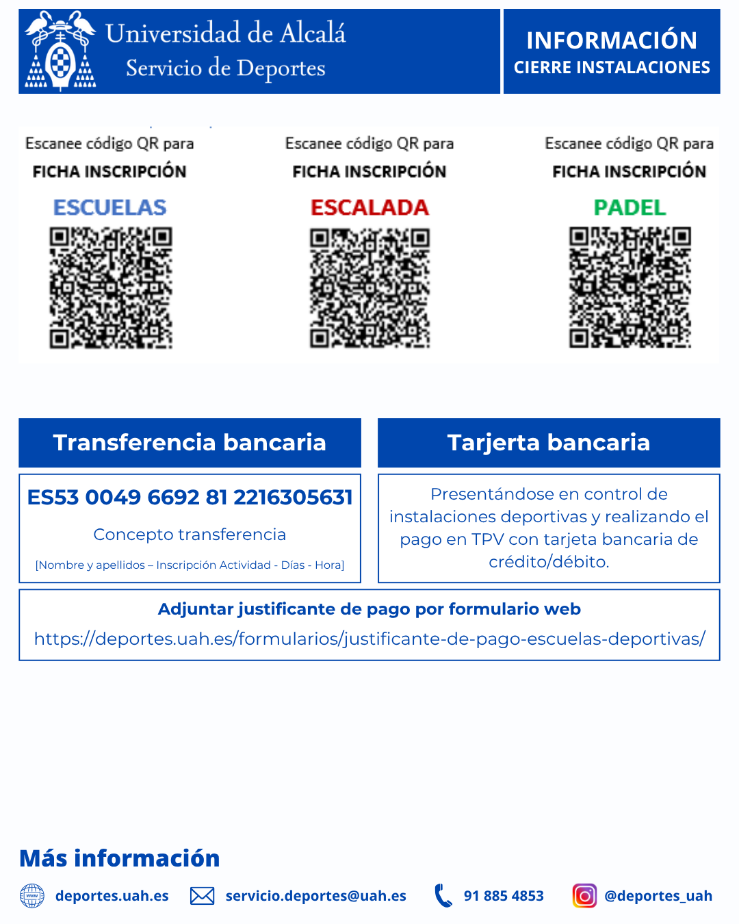 Inscripciones oferta deportiva UAH II